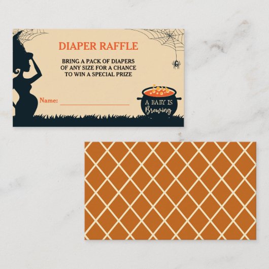 ハロウィン魔女ベビーシャワーおむつラッフル エンクロージャーカード (正面/裏面)