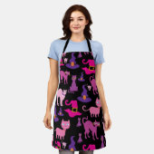 ハロウィン魔女怖い黒猫紫の装飾 エプロン (着用した状態)