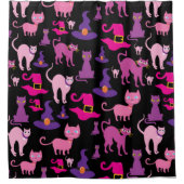 ハロウィン魔女怖い黒猫紫の装飾 シャワーカーテン (正面)