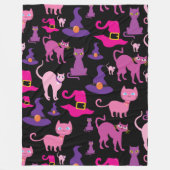 ハロウィン魔女怖い黒猫紫の装飾 フリースブランケット (正面)