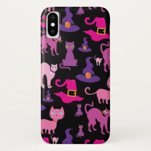 ハロウィン魔女怖い黒猫紫の装飾 iPhone X ケース