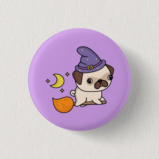 ハロウィン魔女犬 缶バッジ (正面)