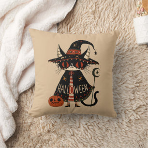 ハロウィン魔女猫とかぼちゃ クッション