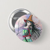 ハロウィン魔女猫ボタン・ピン 缶バッジ (正面&裏面)