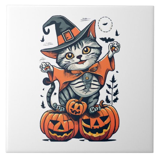 ハロウィン魔女猫 タイル (正面)
