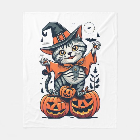 ハロウィン魔女猫 フリースブランケット (正面)