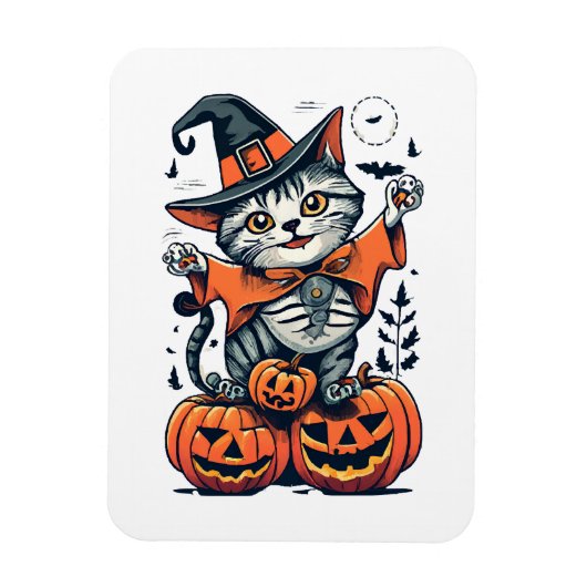 ハロウィン魔女猫 マグネット (縦)