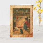 ハロウィン魔女 カード (黄色い花)