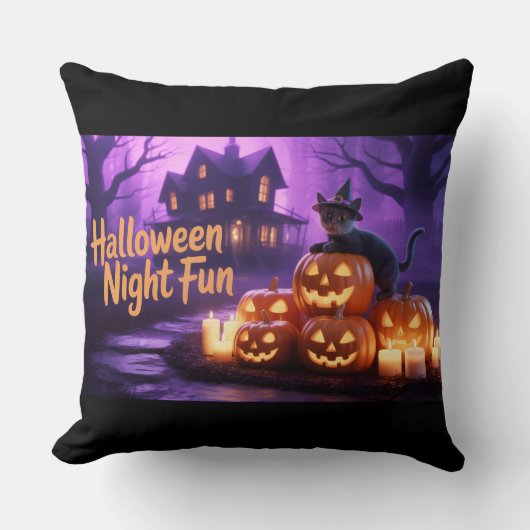 ハロウィン魔法愛らしい猫とカボチャの点滅 クッション (正面)