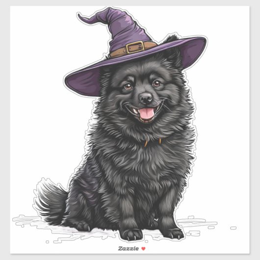 ハロウィン魔術師の帽子をかぶった黒い犬 シール (シート)