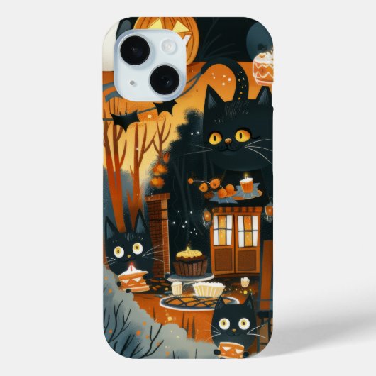 ハロウィン黒猫とムーンおもしろいズ魔女キッズ Case-Mate iPhoneケース (裏面)