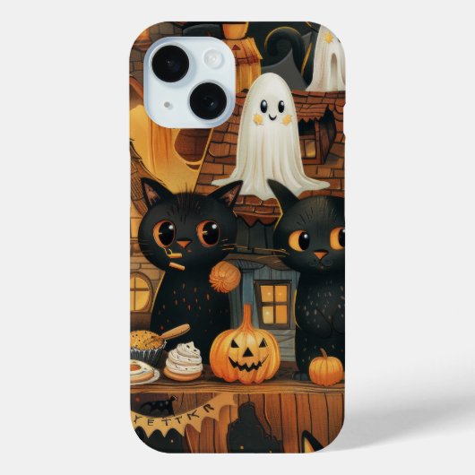 ハロウィン黒猫とムーンおもしろいズ魔女キッズ Case-Mate iPhoneケース (裏面)