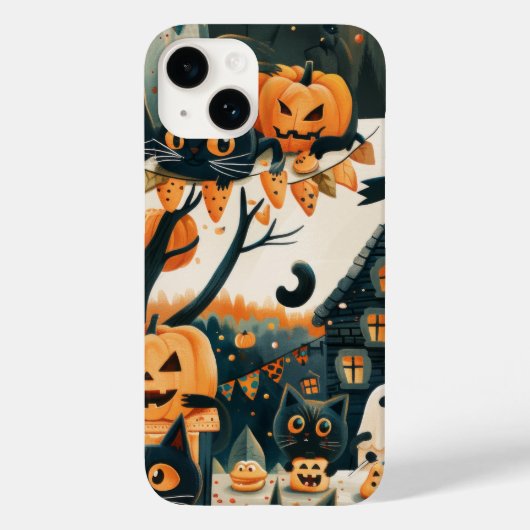 ハロウィン黒猫とムーンおもしろいズ魔女キッズ Case-Mate iPhoneケース (裏面)