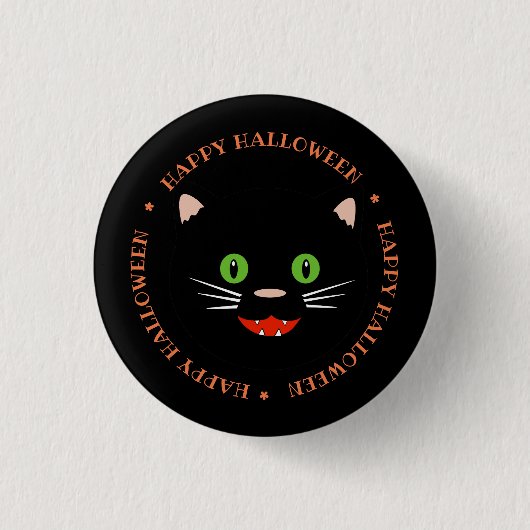 ハロウィン黒猫ボタン 缶バッジ (正面)