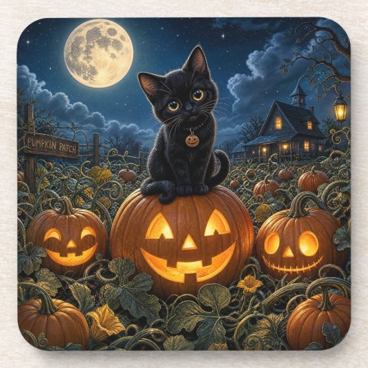ハロウィン黒猫 コースター (正面)