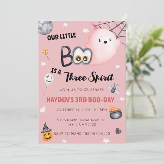 ハロウィン３歳誕生日 女の子 三つの精霊 招待状 (スタンド正面)