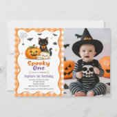 ハロウィン1歳の誕生日お祝い写真招待状 スプーキー・ワン 招待状 (正面)