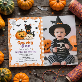 ハロウィン1歳の誕生日お祝い写真招待状 スプーキー・ワン 招待状