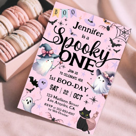 ハロウィン1歳の誕生日パーティー かわいいおばけ スプーキーな1歳の誕生日 招待状