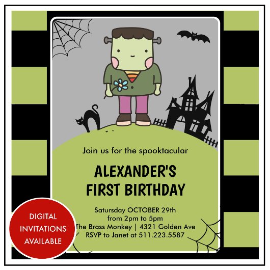 ハロウィン1歳の誕生日 スパークタキュラー フランケンシュタイン 招待状