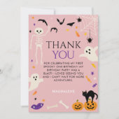 ハロウィン1歳の誕生日 スプーキー ピンク サンキューカード (正面)