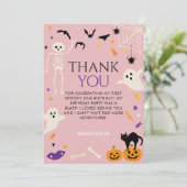 ハロウィン1歳の誕生日 スプーキー ピンク サンキューカード (スタンド正面)
