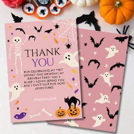 ハロウィン1歳の誕生日 スプーキー ピンク サンキューカード