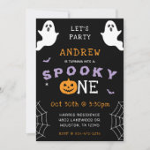ハロウィン1歳の誕生日 スプーキー ワン ゴースト ゴシック 招待状 (正面)