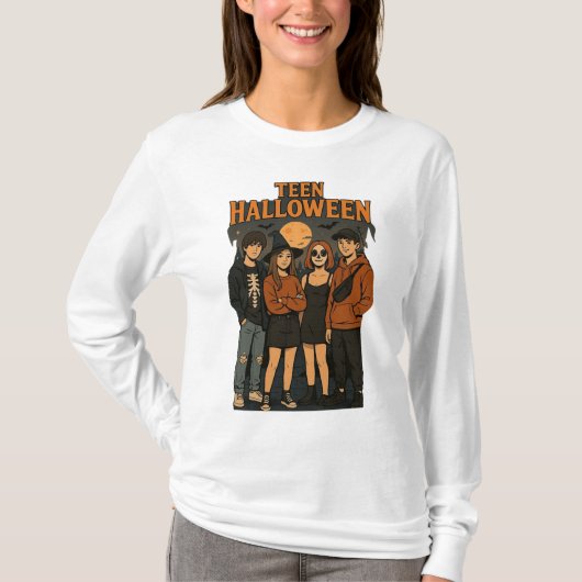 ハロウィン10代のナイトベーシック長袖Tシャツ Tシャツ (正面)