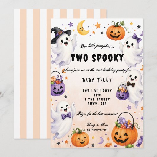 ハロウィン2歳の誕生日パーティーの招待状 招待状 (正面/裏面)