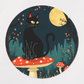 ハロウィン3のなじみ深い黒猫と毒キノコ ラベル (デザイン1)