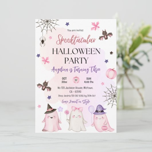 ハロウィン3歳の誕生日おめでとう Spooktacular 招待状 (スタンド正面)