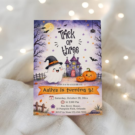 ハロウィン3歳の誕生日パーティー Trick or Three 招待状