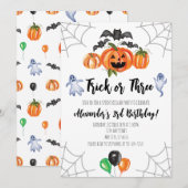 ハロウィン3歳の誕生日招待状 Trick or Three 招待状 (正面/裏面)