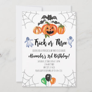 ハロウィン3歳の誕生日招待状 Trick or Three 招待状