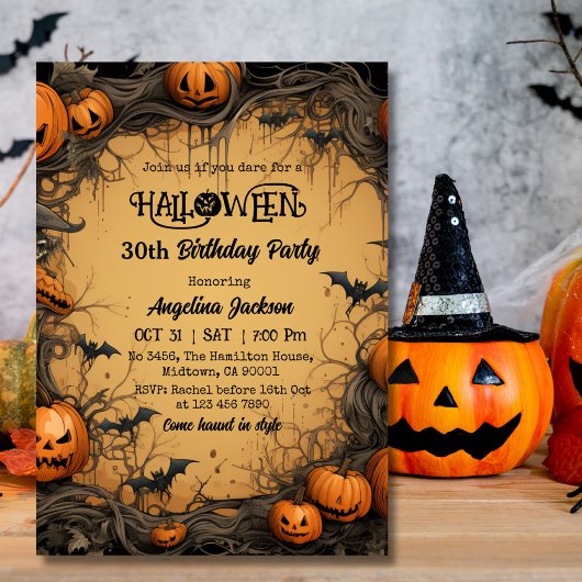 ハロウィン30歳の誕生日 かぼちゃ ヴィンテージ スプーキー 招待状