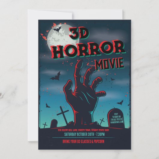 ハロウィン3D映画ホラー・パーティ招待状 招待状 (正面)