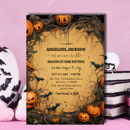 ハロウィン60歳の誕生日 かぼちゃ ヴィンテージ スプーキー コウモリ 招待状