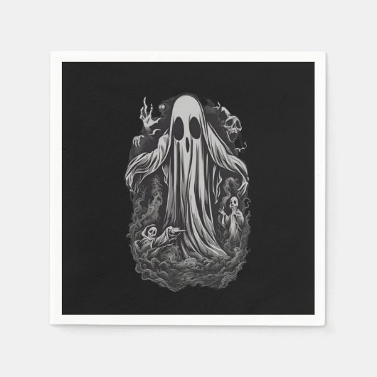 ハロウィン8の精神，幽霊，不気味，悪，恐怖， スタンダードカクテルナプキン (正面)
