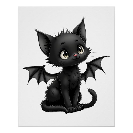 ハロウィン　いやそうな黒子猫　コウモリの格好 ポスター (正面)