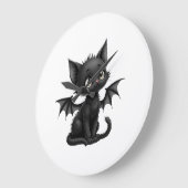 ハロウィン おこりんぼ 黒子猫 コウモリ コスチューム ラージ壁時計 (傾斜)
