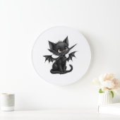 ハロウィン おこりんぼ 黒子猫 コウモリ コスチューム ラージ壁時計 (ホーム)