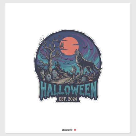 ハロウィン おどろおどろしいオオカミ 赤い月 ゾンビ ハンド_1 シール (シート)