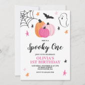 ハロウィン おばけな1歳の誕生日お招き状 ピンク 招待状 (正面)