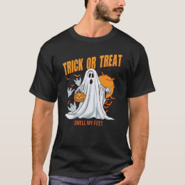 ハロウィン おばけのいたずらかお菓子かにおいをかがせ Tシャツ