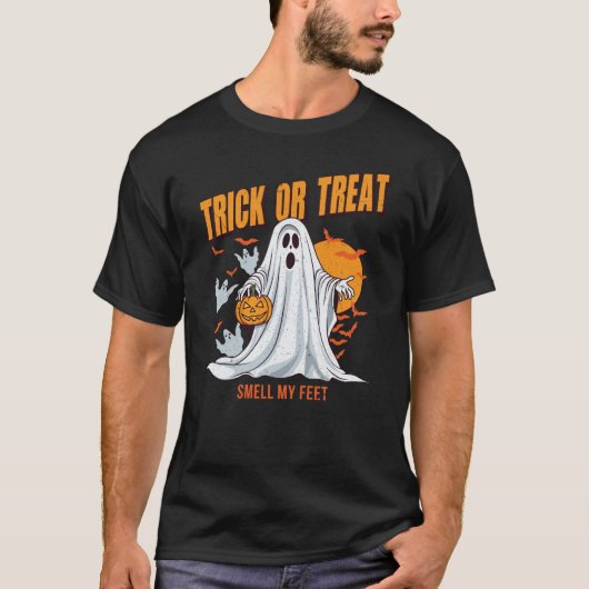 ハロウィン おばけのいたずらかお菓子かにおいをかがせ Tシャツ (正面)