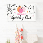 ハロウィン おばけのかわいいピンクのカボチャ 1歳の誕生日 横断幕 (インサイチュ)
