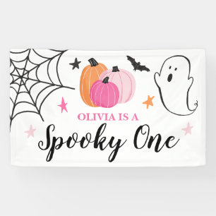ハロウィン おばけのかわいいピンクのカボチャ 1歳の誕生日 横断幕