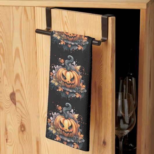 ハロウィン おばけのジャック・オ・ランタン柄 キッチンタオル (三つ折り)