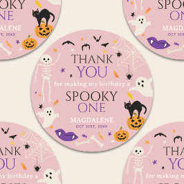 ハロウィン おばけの1歳 誕生日お祝い ありがとう ピンク ラウンドシール